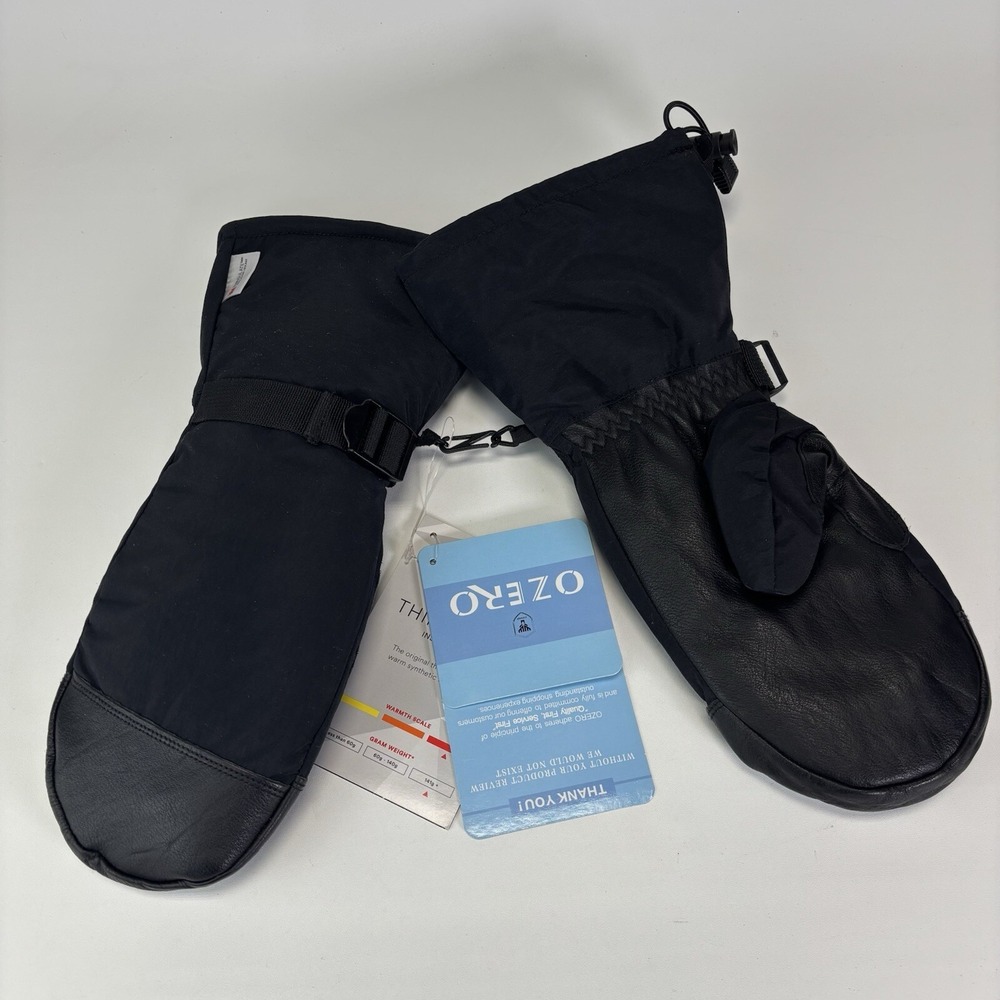 Ozero Snow Mens L Black Leather Gloves Mittens 3M Thinsulate Ice Fish Ski NEW